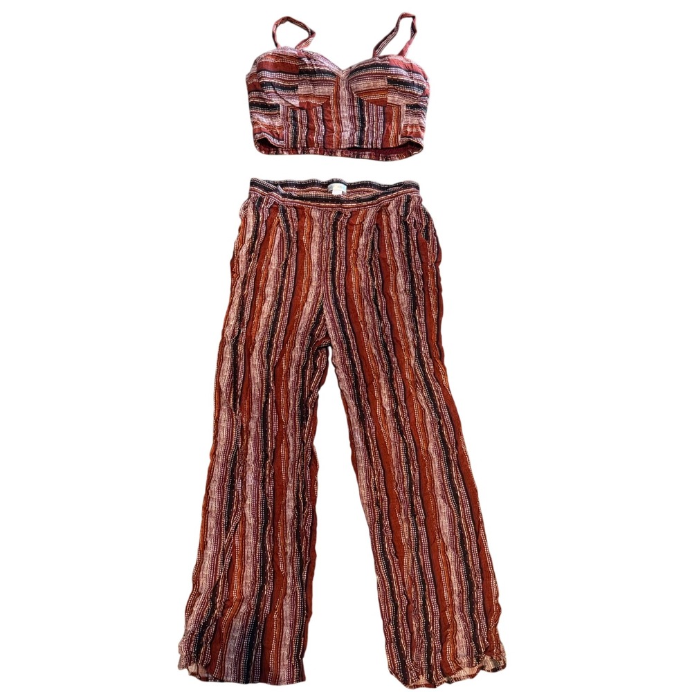 Band of Gypsies 2-Piece Set Wide Leg Palazzo Pants & Bustier Crop Top Boho M